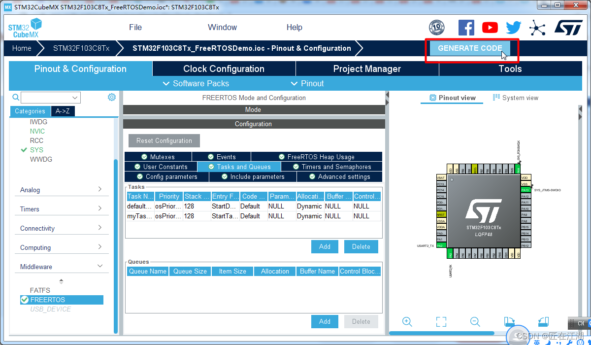 STM32CubeMX移植FreeRTSO