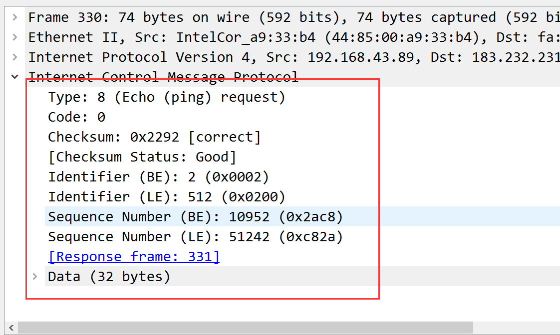 wireshark抓ping数据包以及简单分析