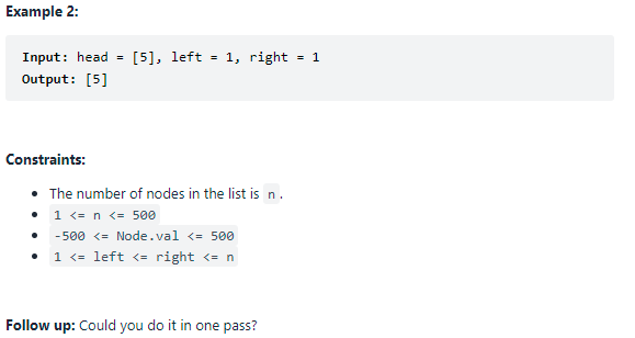 LeetCode 92 Problem Description II