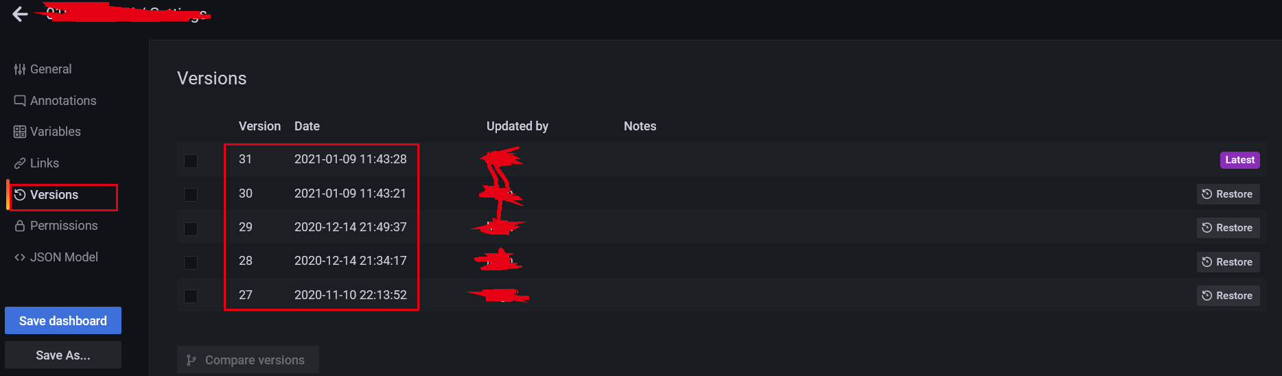 Grafana Dashboard version control (Versions_to_keep) - Programmer Sought
