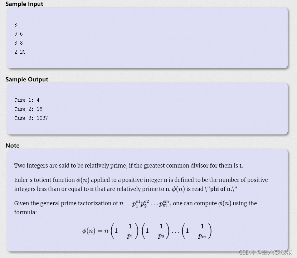 Mathematically Hard（小于n且与n互质的数的个数==欧拉函数，欧拉表）