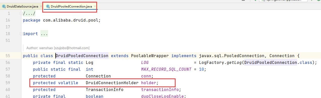 DruidPooledConnection存在DruidConnectionHolder属性