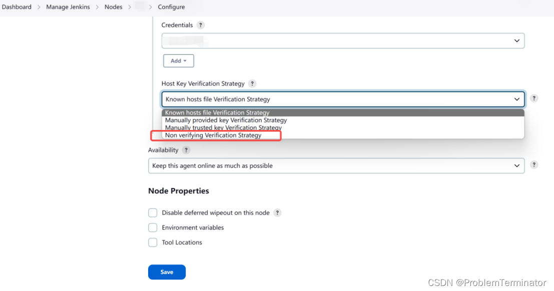 解决jenkins连接节点报错No entry currently exists in the Known Hosts file for