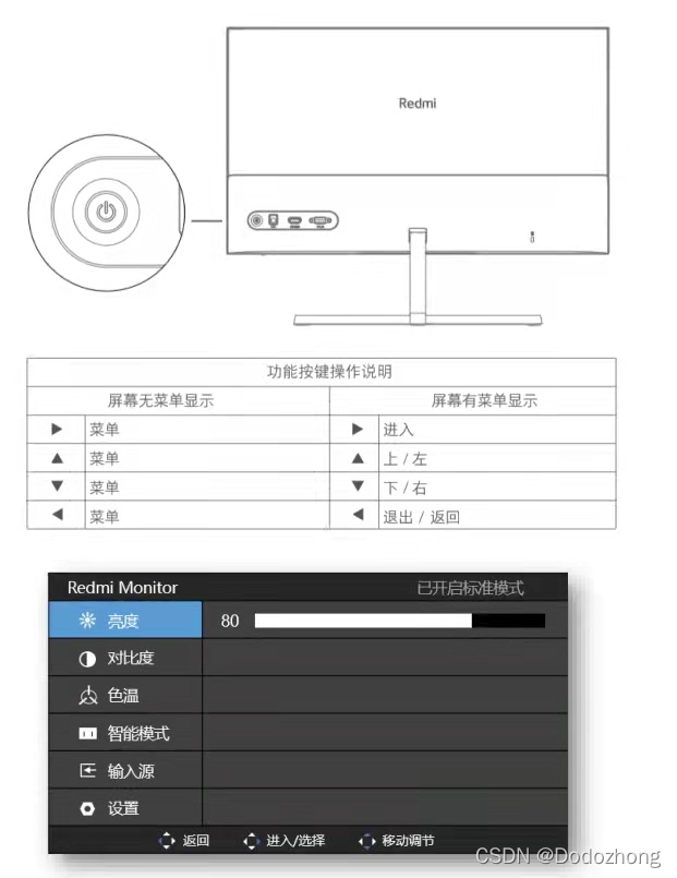Redmi显示器1A 23.8英寸调节亮度方法