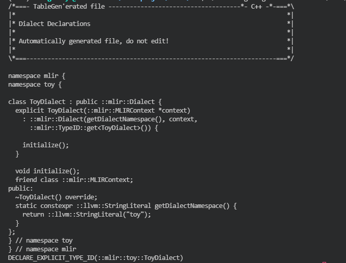 自动生成的Toy Dialect C++代码