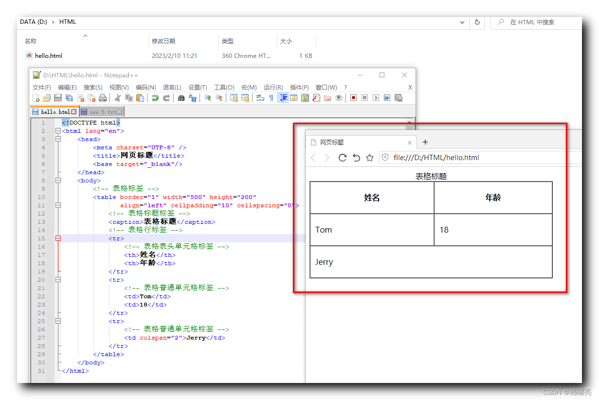 【HTML】HTML 表格总结 ★★★ ( 表格标签 | 行标签 | 单元格标签 | 表格标签属性 | 表头单元格标签 | 表格标题标签 | 合并单元格 )