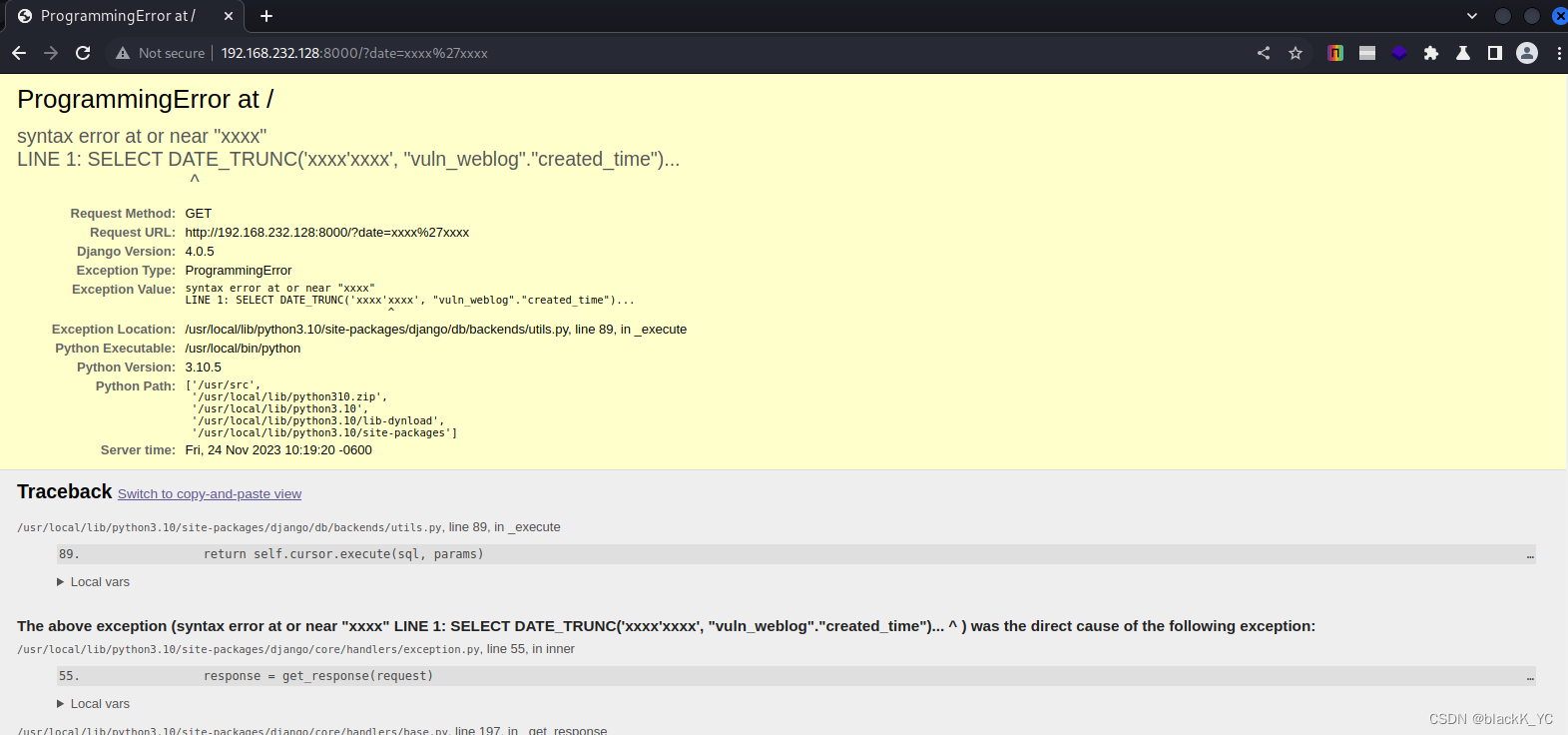 Django 通过 Trunc（kind） 和 Extract（lookup_name） 参数进行潜在 SQL 注入 （CVE-2022-34265）