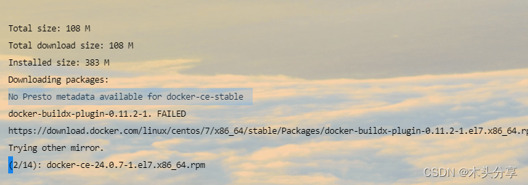 No Presto metadata available for docker-ce-stable