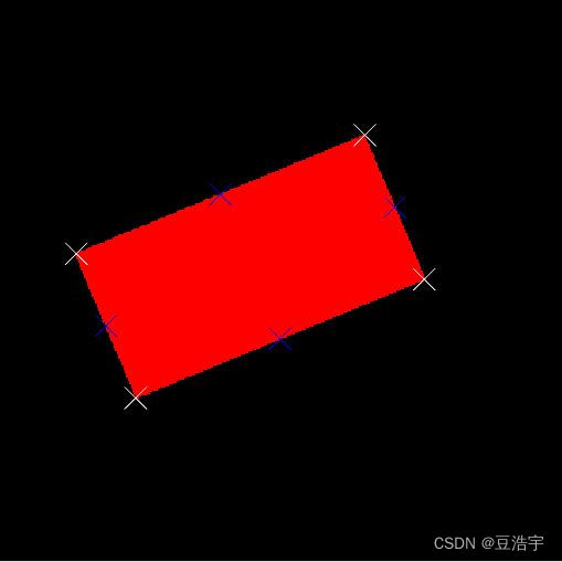 已知Retangle2的中心点坐标，角度，半长，半宽，计算四个顶点坐标和四个线段中点坐标