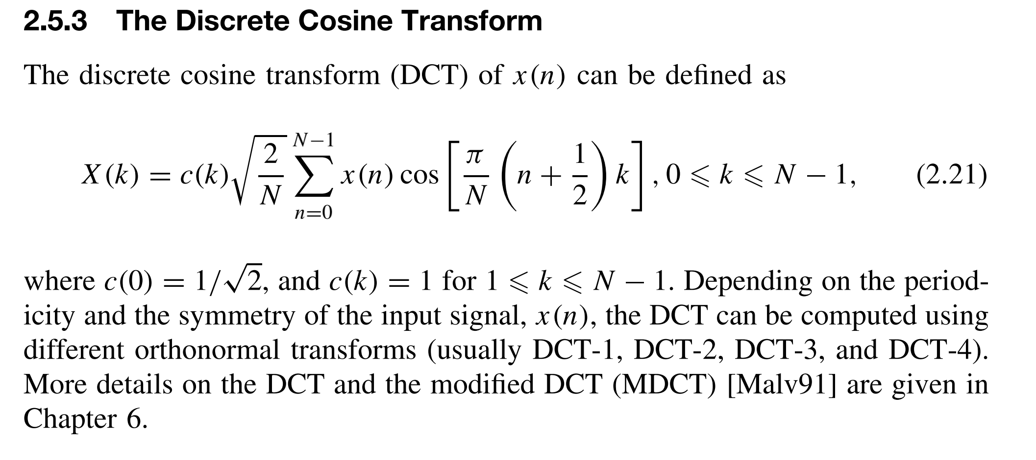 《AUDIO SIGNAL PROCESSING AND CODING》——2.5.3 The Discrete Cosine