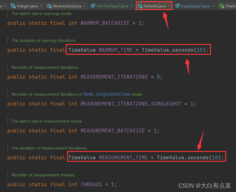 Defaults类MEASUREMENT_TIME变量和WARMUP_TIME变量的默认值