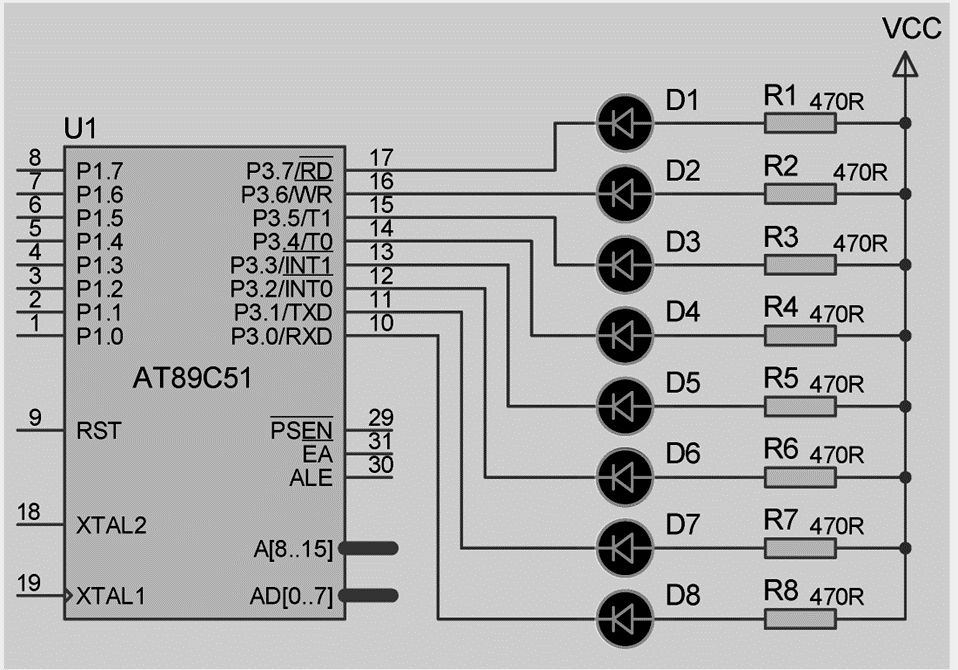 P3 Led Pinouts 使用P3口流水点亮8位LED_p3=oxde-CSDN博客