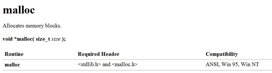 malloc库函数的返回值以及参数还有要包含的头文件
