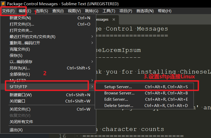sublime的安装步骤、sublime的中文设置、sublime连接Linux的sftp（详细）