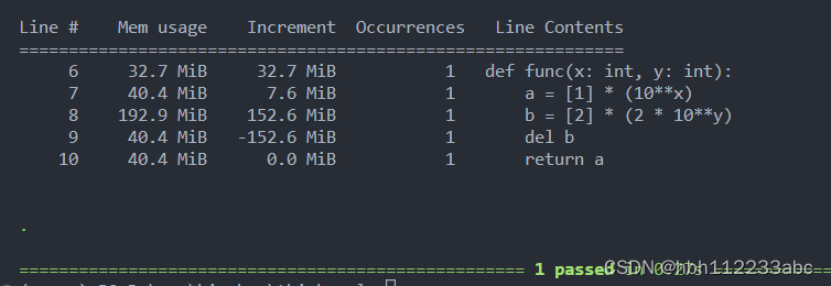 python使用memory_profiler分析代码运行内存占用