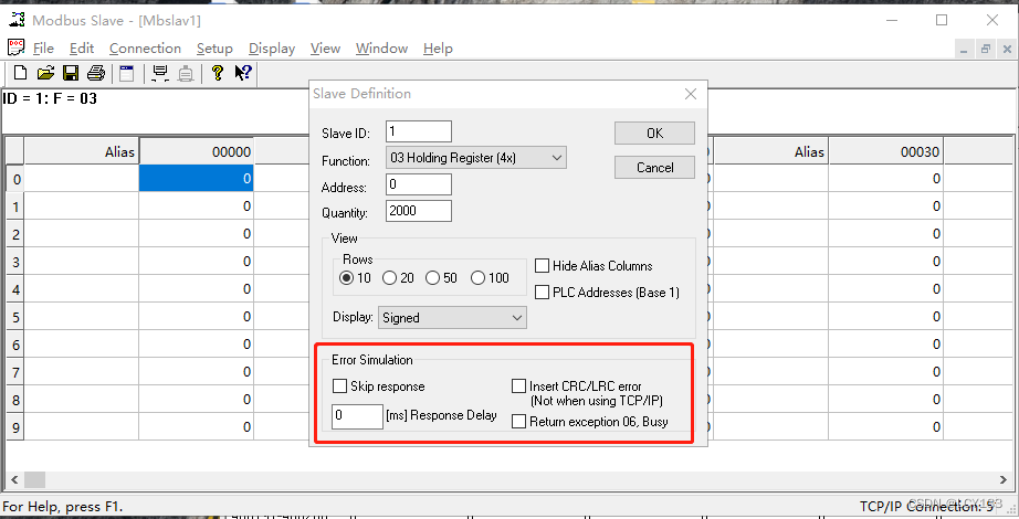 modbus从机模拟软件：modbus Slave和modsim