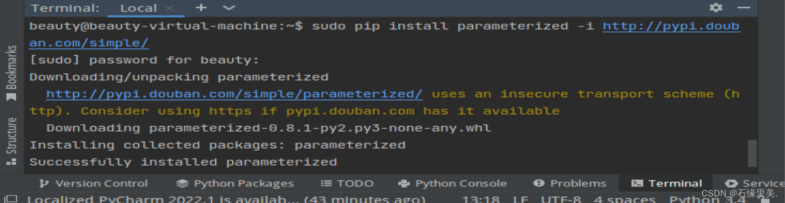 pip install parameterized时出现错误 Cannot fetch index base URL https://pypi