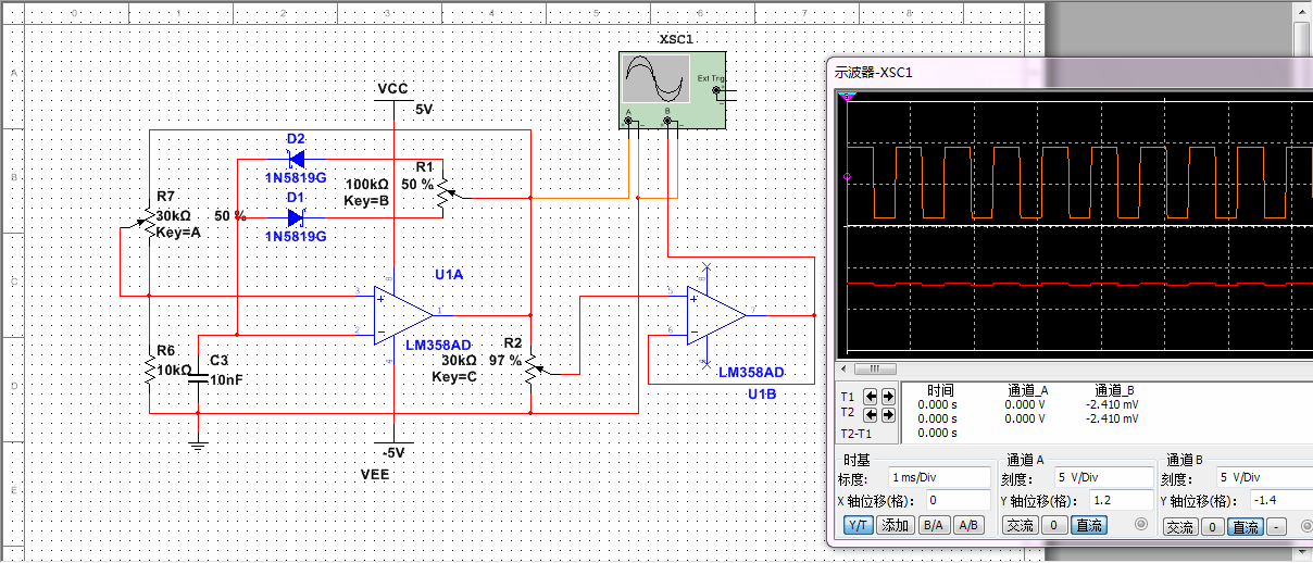 【LM358AD运放方波振荡器可控输出幅值】2022-2-25