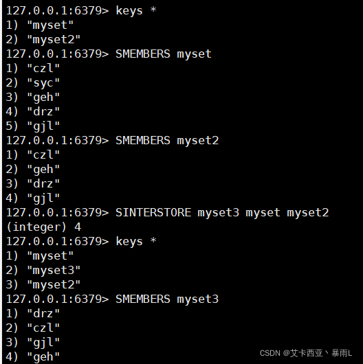 SINTERSTORE destination key1[key2...]