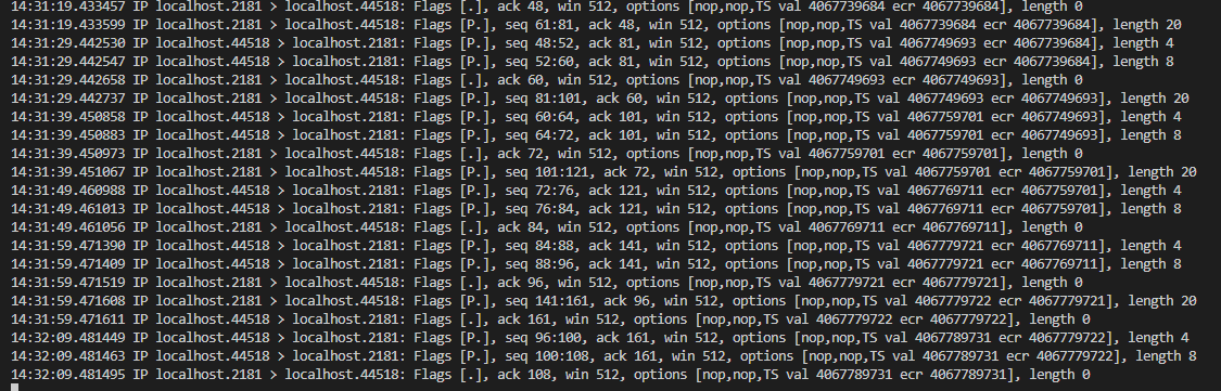 Tcpdump抓包验证zookeeper的心跳机制