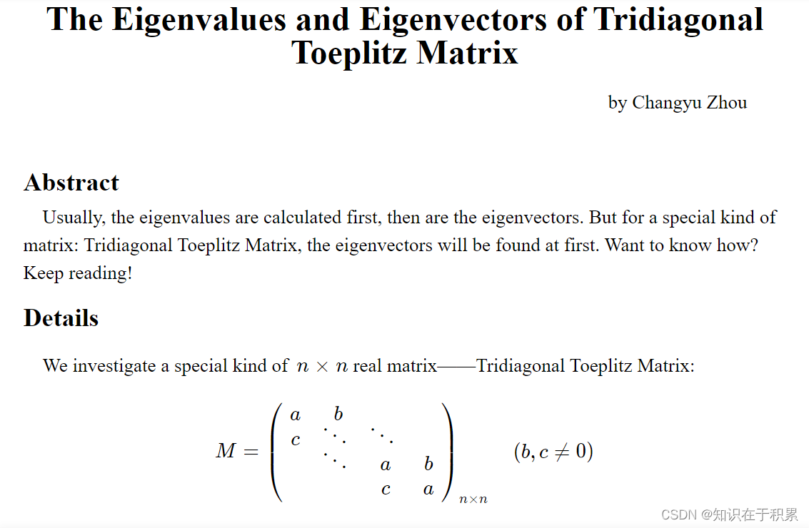The Eigenvalues and Eigenvectors of Tridiagonal Toeplitz Matrix-三对角_the ...