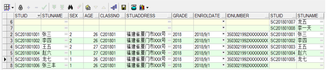 全外联接查询结果