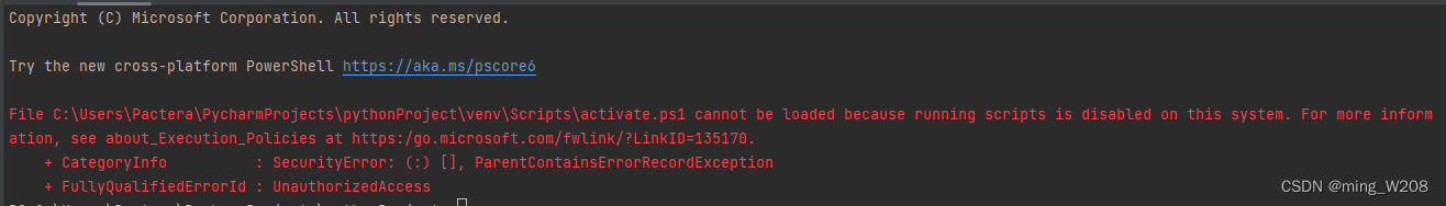 Pycharm报错：\Scripts\activate.ps1 cannot be loaded because running ...