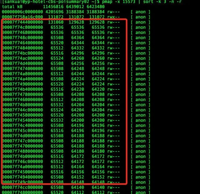 pmap显示的内存情况