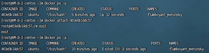 attach进入容器退出示例