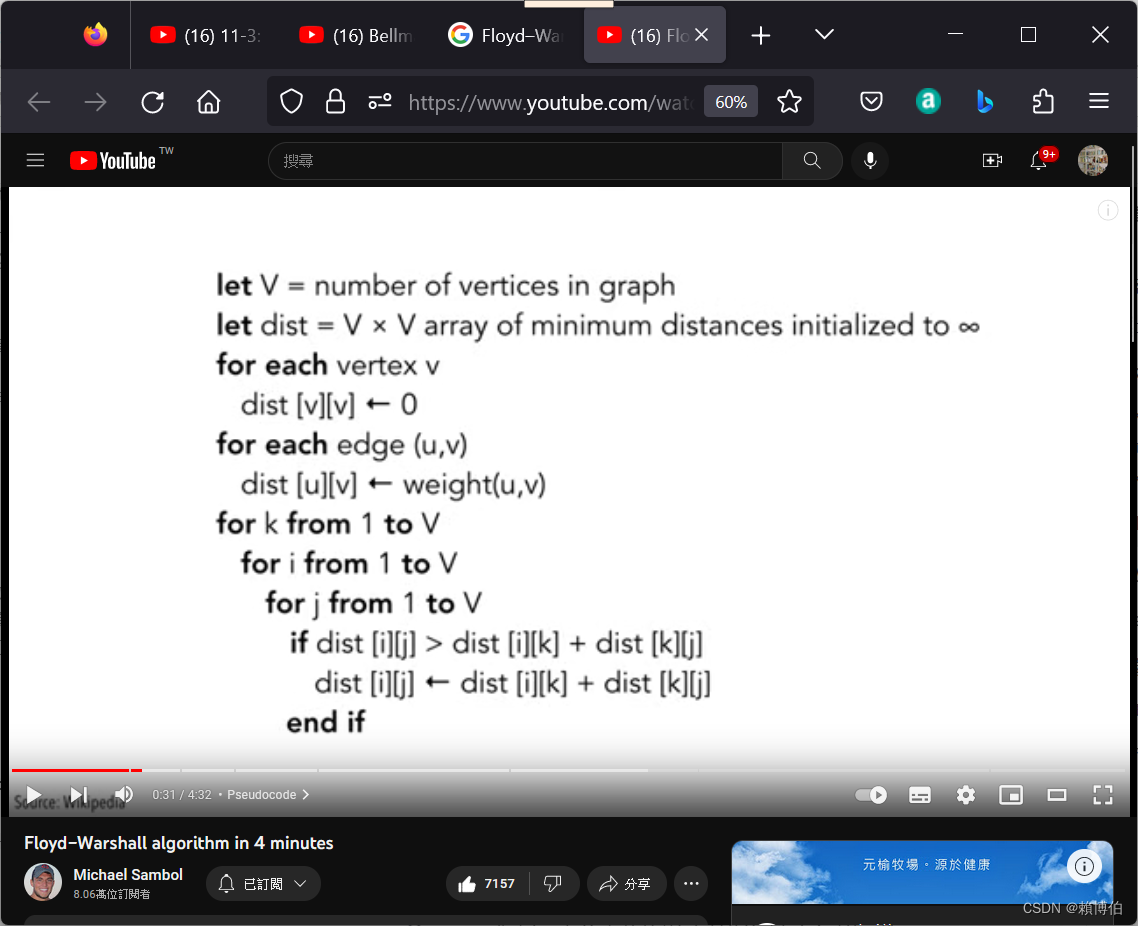 Floyd algorithm 的 pseudocode