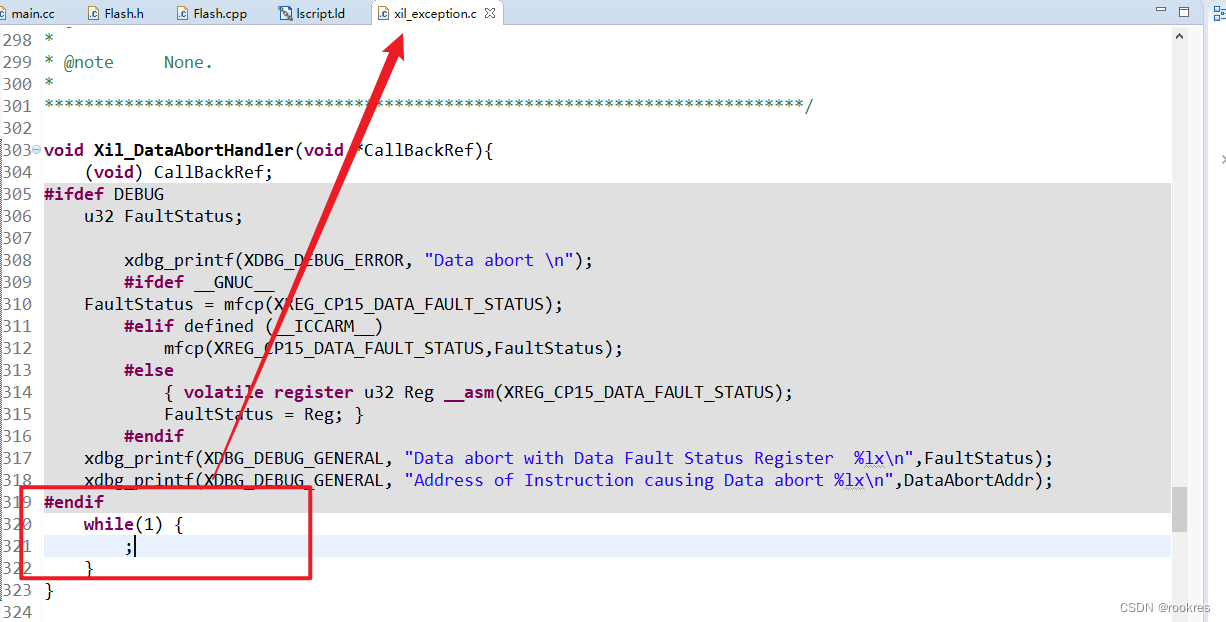 只针对个人遇见卡在Xil_DataAbortHandle循环while的解决办法