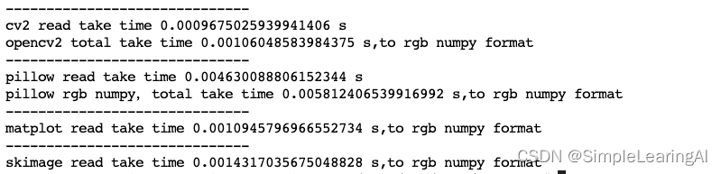 比较opencv，pillow,matplotlib,skimage读取图像的速度比较