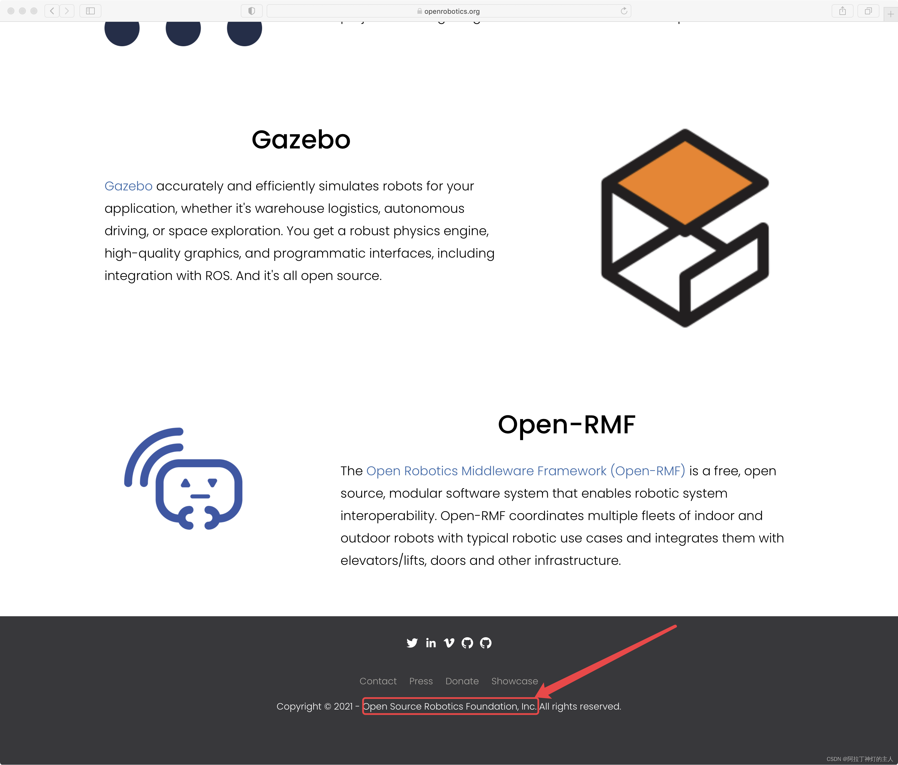 https://www.openrobotics.org首页页脚截图