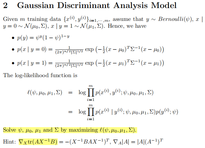 高斯判别分析（GDA）公式推导