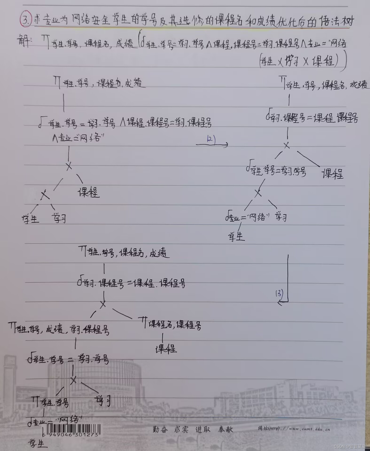 MySQL版数据库原理与应用期末复习重点（2）---查询优化（手写例题）