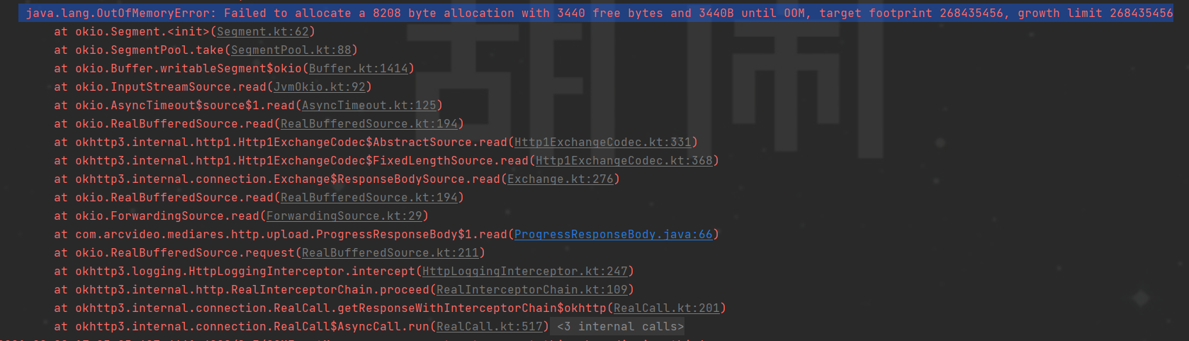 java.lang.OutOfMemoryError: Failed to allocate a 8208 byte allocation with 3440 free bytes and 3440