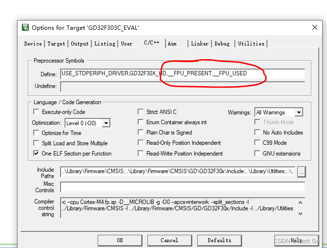 Keil setting issue