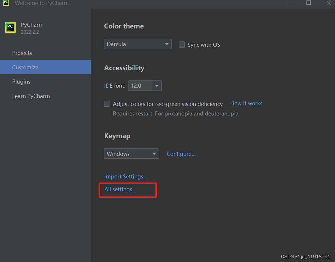 Pycharm的 设置All settings