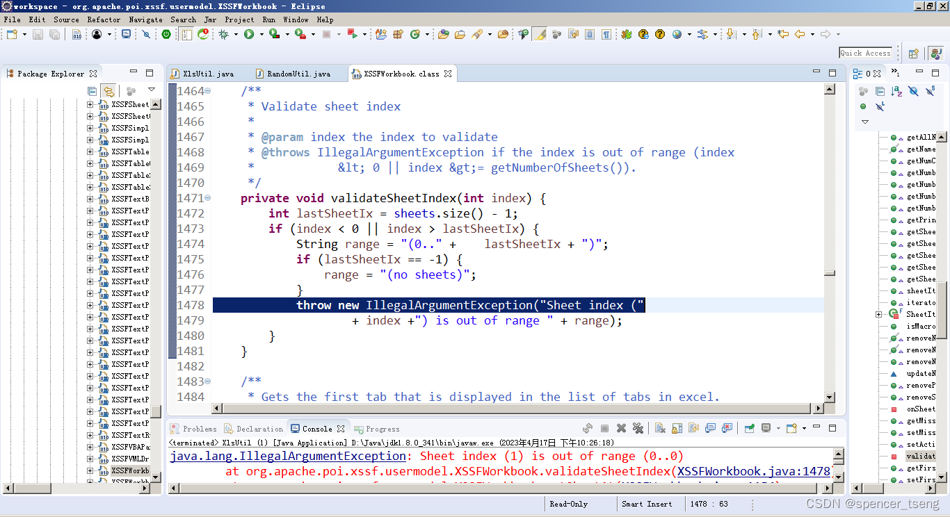 java.lang.IllegalArgumentException: Sheet index (1) is out of range (0 ...