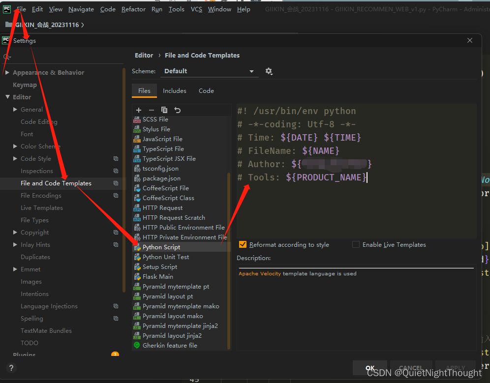 Pycharm 中 py 文件预设 文件头部信息