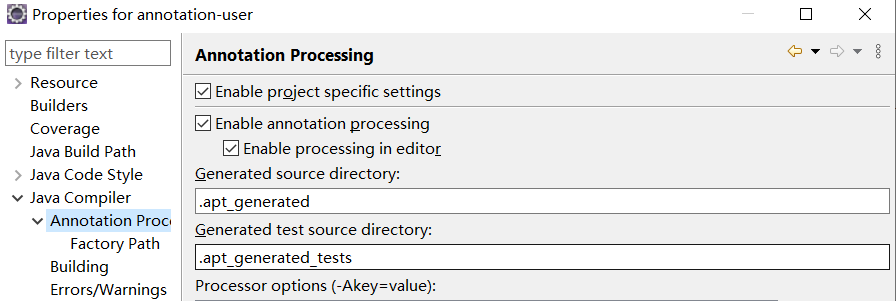 在eclipse下配置annotation processor ...