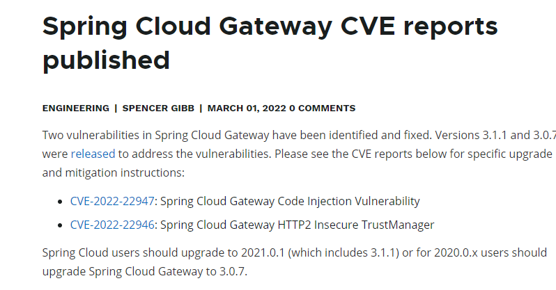 Spring Cloud Gateway高危漏洞修复方案_springcloudgateway 3.1.1-CSDN博客