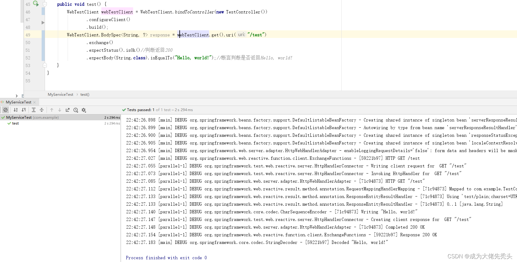 解决使用WebTestClient访问接口报[185c31bb] 500 Server Error for HTTP GET “/**“