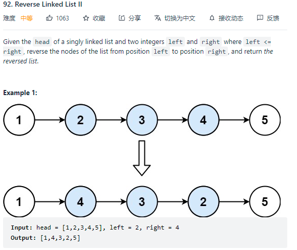 LeetCode 92 Problem Description I