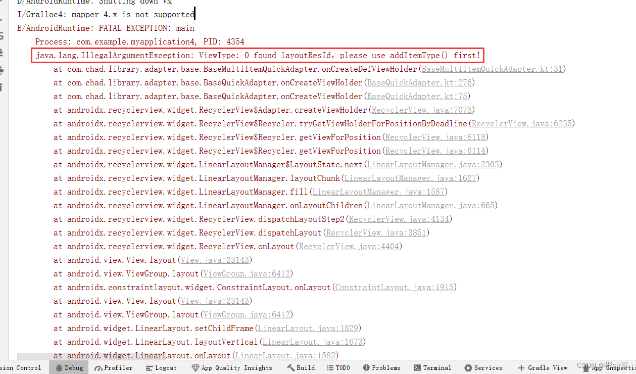 java.lang.IllegalArgumentException ViewType 0 found layoutResId