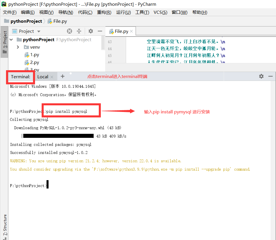 pycharm中安装pymysql