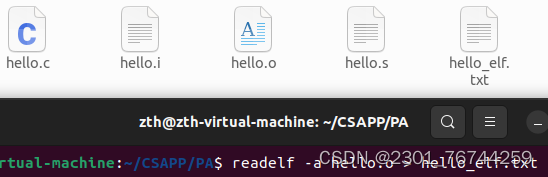首先使用指令readelf -a hello.o > hello_elf.txt获得hello.o的