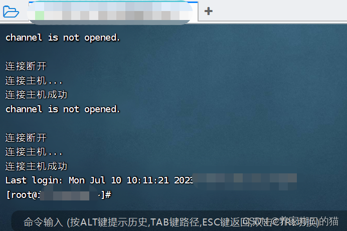 finalshell 连接成功马上又断开，提示channel is not opened.