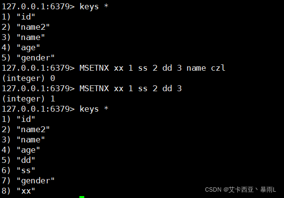 MSETNX key1 value1[key2 value2..]