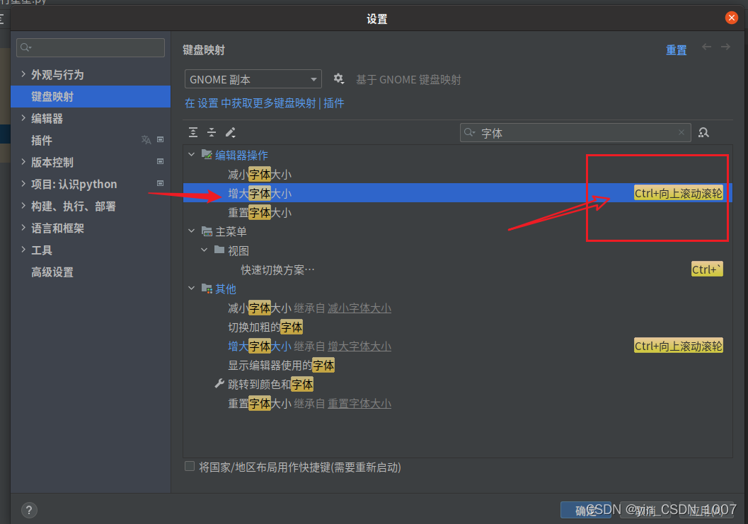 PyCharm如何自定义调整字体大小的快捷键